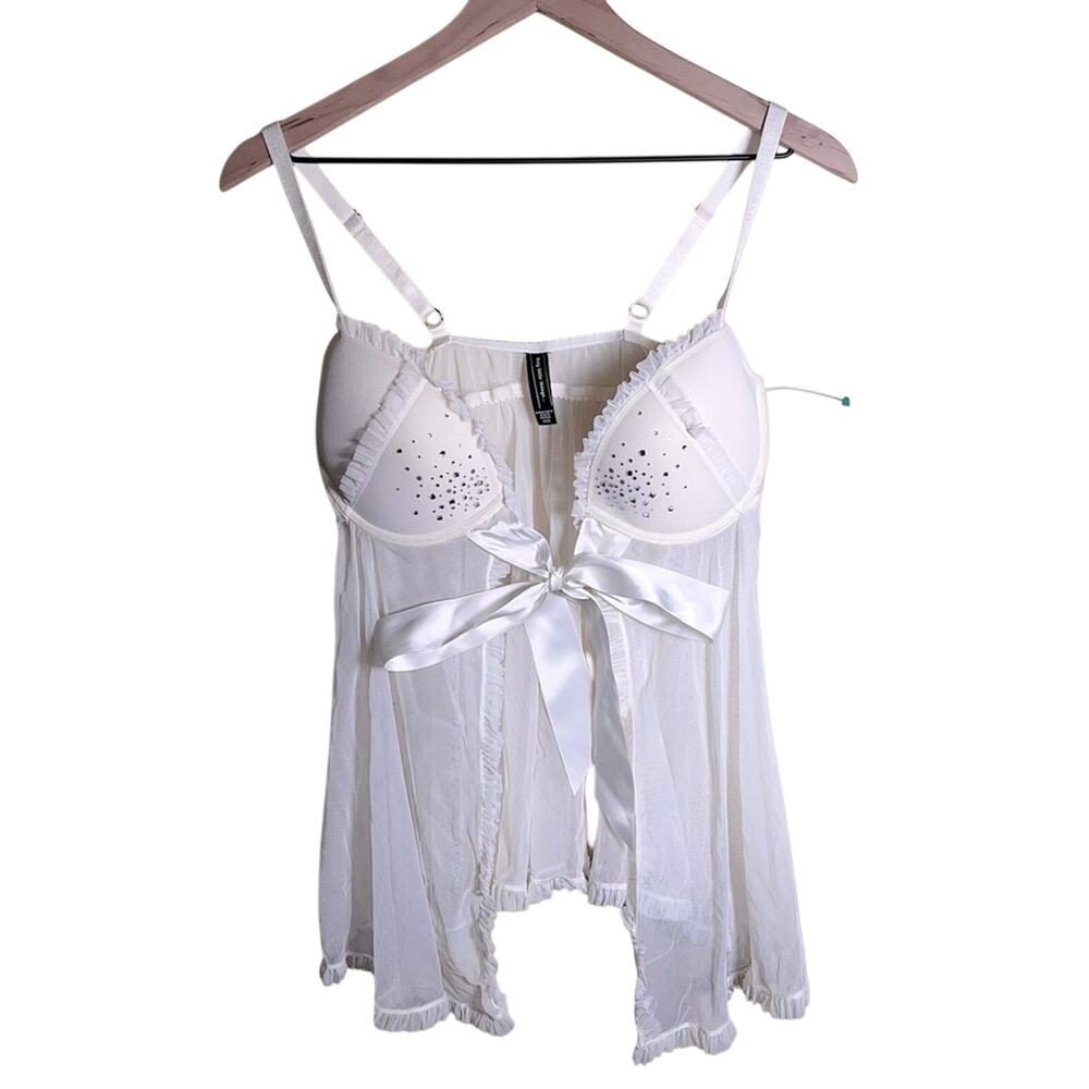 VICTORIAS SECRET sexy little thing tie front rhinestone coquette girl teddy 36D